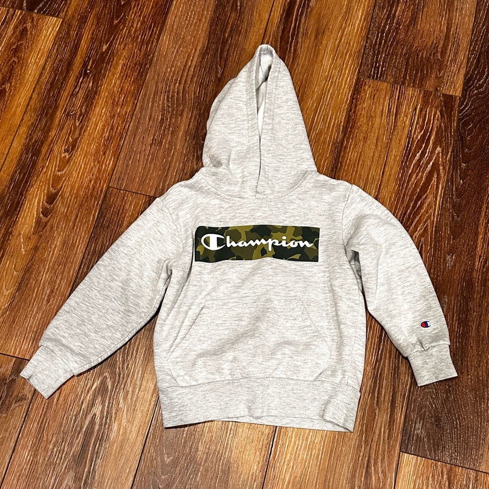 Champion Gray Hoodie with Camo Logo